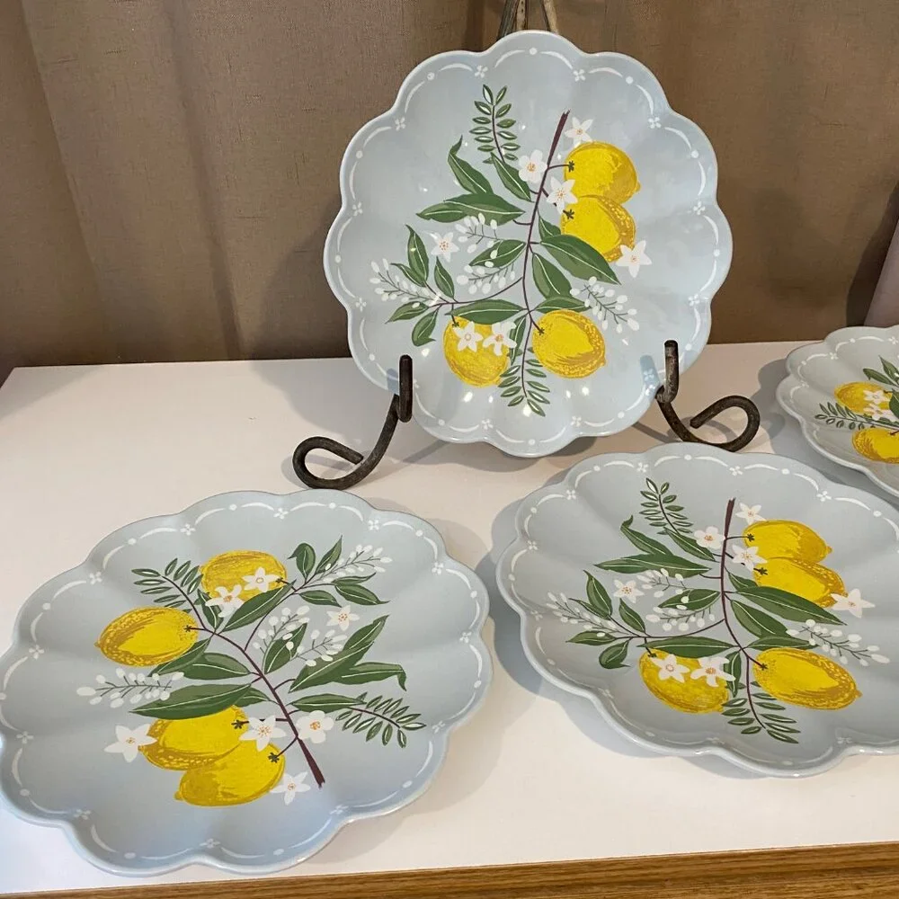 Laura Ashley set of 4 Melamine Plates Lemons Summer Garden Indoor Outdoor 9